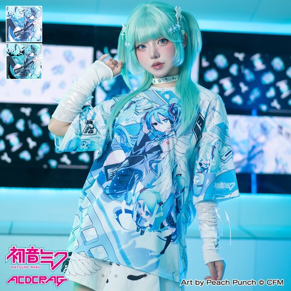 NEW ACDC RAG x Hatsune Miku Forever White Blue Tee - Picture 3 of 8